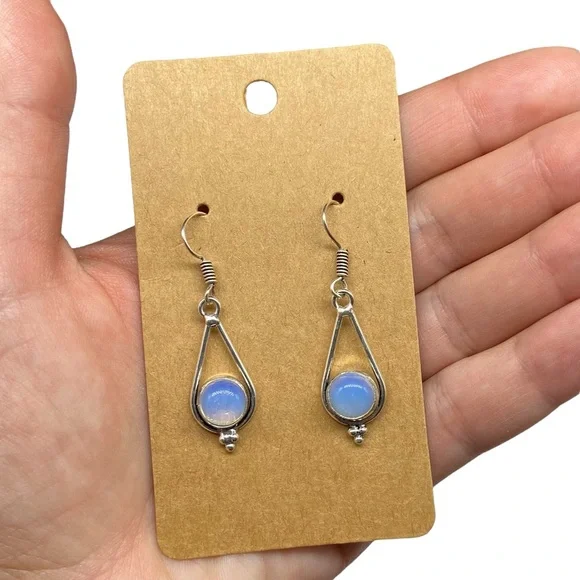Opalite Crystal Earrings Dangle Drop 925 Sterling Silver Overlay - Picture 3 of 5